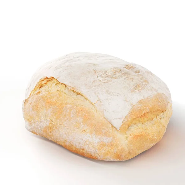 Beyaz Arka Planda Yeni Pişmiş Lezzetli Bir Ekmeğin Boyutlu Bir — Stok fotoğraf