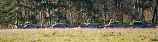 Squadron Army Battle Tanks Moving Field — Stock Photo, Image
