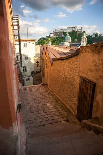Descending Narrow Stairs Old Town Fortress Hohensalzburg — Stock Photo, Image