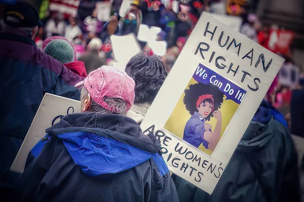 Many Women Holding Signs Protest 3Rd Annual Woman March Washington — Stock Photo, Image