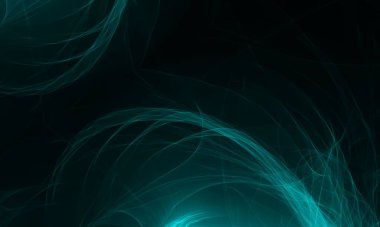 Soyut şekilli ipeksi bir turkuaz, siyah bir fona karşı mavi bir duman.