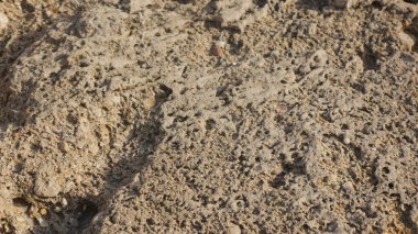 Güneşli bir kayanın, üzerinde kumlar olan bir kısmına yakın çekim.