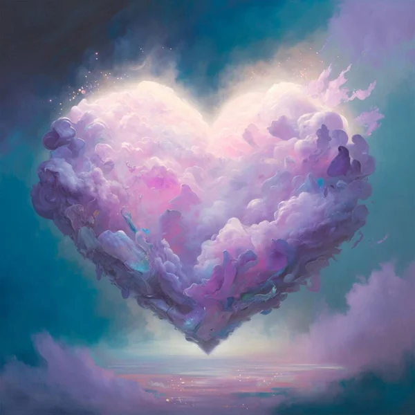 A beautiful illustration of a cloudy heart with a soft pastel background