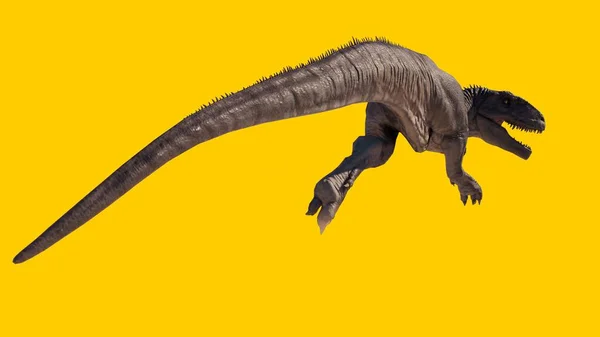 Gran Dinosaurio Giganotosaurus Gruñendo Aterrador Aislado Sobre Fondo Amarillo —  Fotos de Stock