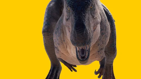 黄色の背景に孤立した恐竜の王Acrocanthosaurus — ストック写真