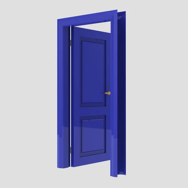 Mavi Ahşap Set Kapı Illüstrasyonu Farklı Açık Kapalı Izole Beyaz — Stok fotoğraf
