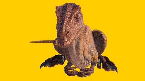 黄色い背景をしたおもちゃのヴェロキラプトル恐竜 — ストック写真
