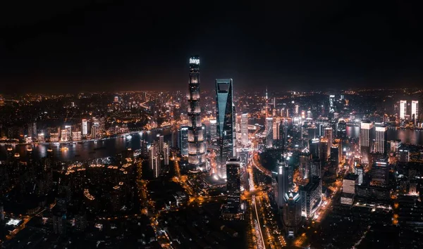 Вид Воздуха Современные Здания Темную Ночь Шанхае Китай — стоковое фото