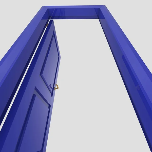 Niebieski Drewniany Zestaw Drzwi Wewnętrznych Ilustracja Różne Otwarte Zamknięte Odizolowane — Zdjęcie stockowe
