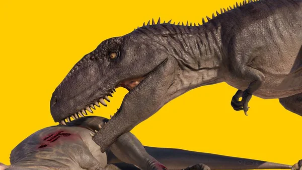 Una Ilustración Dinosaurio Comiendo Otro Dinosaurio Aislado Sobre Fondo Blanco —  Fotos de Stock