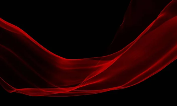 黒を背景にした抽象的な形をした絹のような赤い煙 — ストック写真