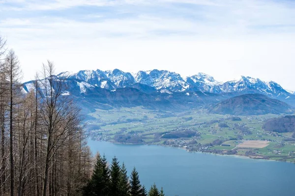 Jezioro Traun Widziane Góry Grunberg Gmunden Austria — Zdjęcie stockowe