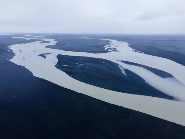 Αεροφωτογραφία Ενός Τεράστιου Ποταμού Και Του Δέλτα Του Παγετώνα Στην — Φωτογραφία Αρχείου