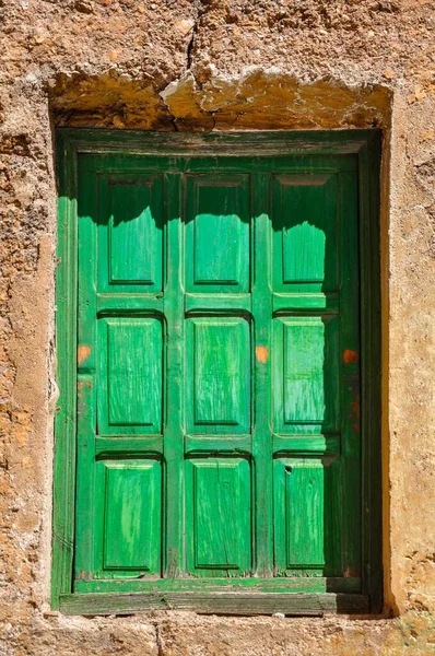 Una Vieja Ventana Madera Color Verde Puertollano Ciudad Real España —  Fotos de Stock