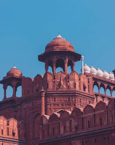Eine Nahaufnahme Des Roten Forts Unter Blauem Himmel Delhi Indien — Stockfoto