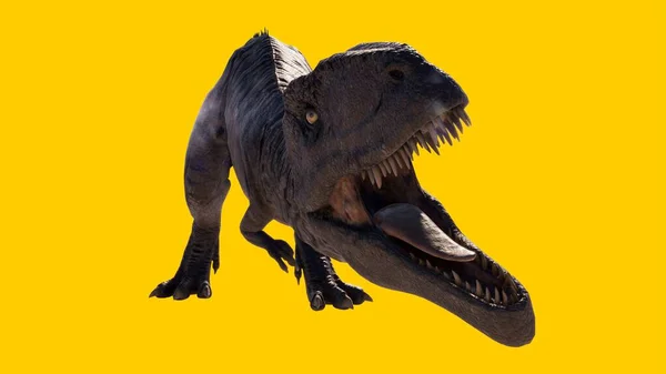 龙龙吼叫的一个例子 它的大嘴被黄色背景隔开 — 图库照片
