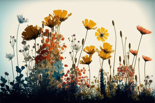 阳光下田野里一束美丽的五彩缤纷的花 — 图库照片