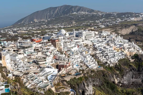 Ohromující Městská Krajina Hustě Obydlené Fira Hlavní Město Ostrova Santorini — Stock fotografie