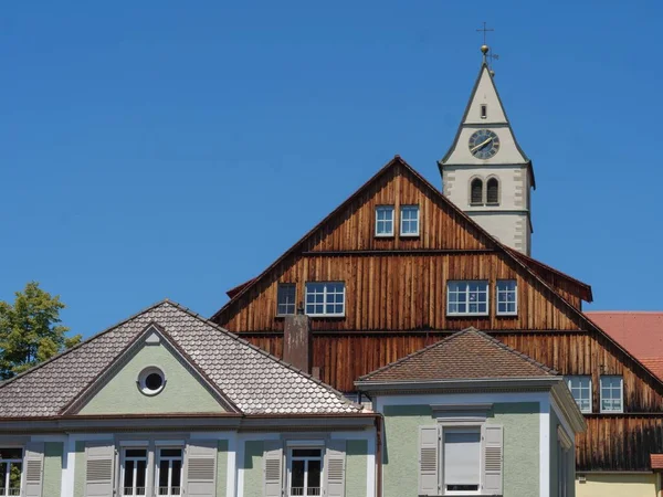 Una Vista Iglesia Parroquial Visitación Virgen María Secciones Techo Meersburg — Foto de Stock