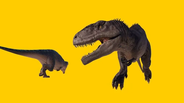 Wielki Straszny Warczący Dinozaur Gigantozaur Wyizolowany Żółtym Tle — Zdjęcie stockowe
