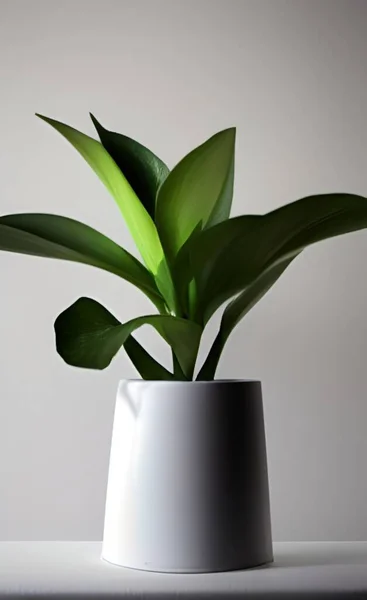 Uma Planta Fresca Potenciômetro Com Folhas Verdes Brilhantes Colocadas Mesa — Fotografia de Stock