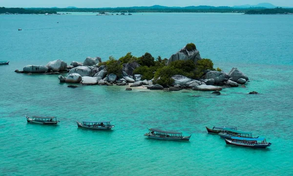 Ein Schöner Blick Auf Die Insel Belitung Und Boote Meer — Stockfoto