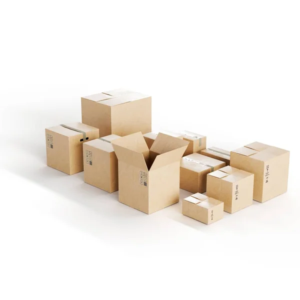 Illustration Brown Carton Boxes Isolated White Background — Stock Photo, Image