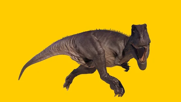Wielki Straszny Warczący Dinozaur Gigantozaur Wyizolowany Żółtym Tle — Zdjęcie stockowe