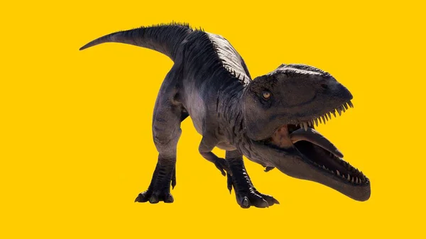 Illustration Giganotosaurus Dinosaur Roaring Its Big Mouth Isolated Yellow Background — Stock Photo, Image