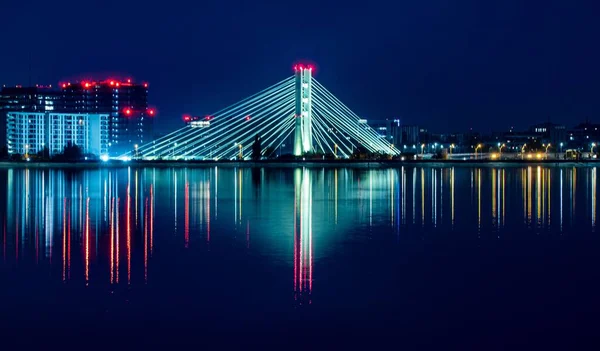 Vacker Utsikt Över Lekki Ikoyi Link Bridge Med Belysning Natten — Stockfoto