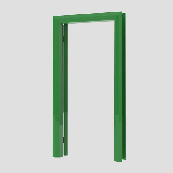 Zelená Sada Dřevěné Dveře Interiér Ilustrace Jiné Otevřené Uzavřené Izolované — Stock fotografie