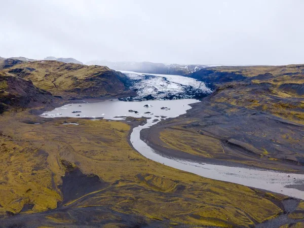 Αεροφωτογραφία Ενός Τεράστιου Ποταμού Και Του Δέλτα Του Παγετώνα Στην — Φωτογραφία Αρχείου