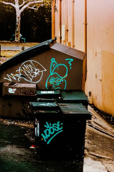 Sokaktaki Çöp Bidonlarının Dikey Görüntüsü — Stok fotoğraf