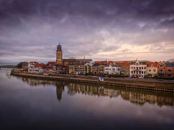 Cityscape River City Deventer Netherlands View Lebuinus Church Cloudy Day — Stock Photo, Image