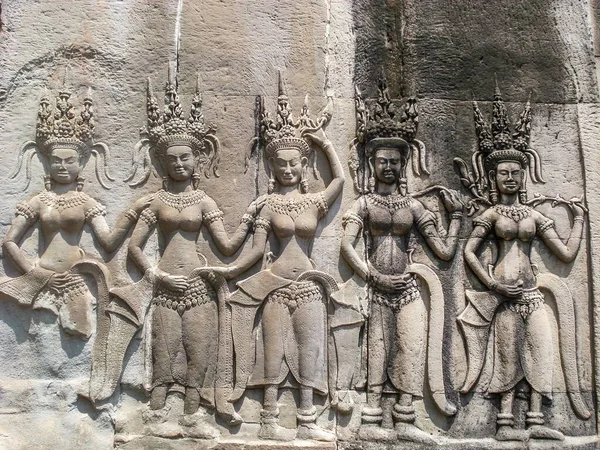 Een Beeld Van Vrouwen Die Zijn Afgebeeld Een Steen Angkor — Stockfoto