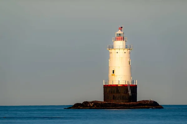 Imagem Matinal Luz Sakonnet Point West Island Light Entre Little — Fotografia de Stock