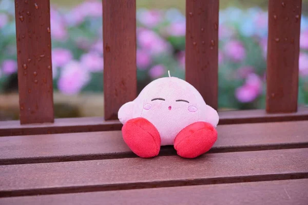 Ένα Κοντινό Πλάνο Ενός Ροζ San Kirby Sleeping Mascot Γεμιστό — Φωτογραφία Αρχείου