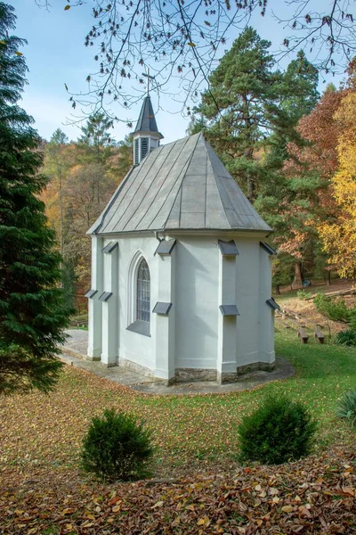 スロバキアのノヴァバーバナの聖母マリア巡礼者の礼拝堂の垂直ショット — ストック写真