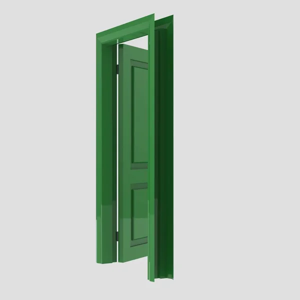 Πράσινο Σύνολο Ξύλινη Εσωτερική Πόρτα Εικονογράφηση Διαφορετικά Ανοιχτό Κλειστό Απομονωμένο — Φωτογραφία Αρχείου