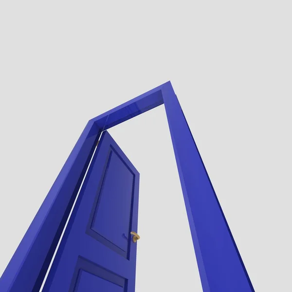 青い木製のセットのインテリアドアのイラスト異なるオープン閉じた隔離された白い背景 — ストック写真