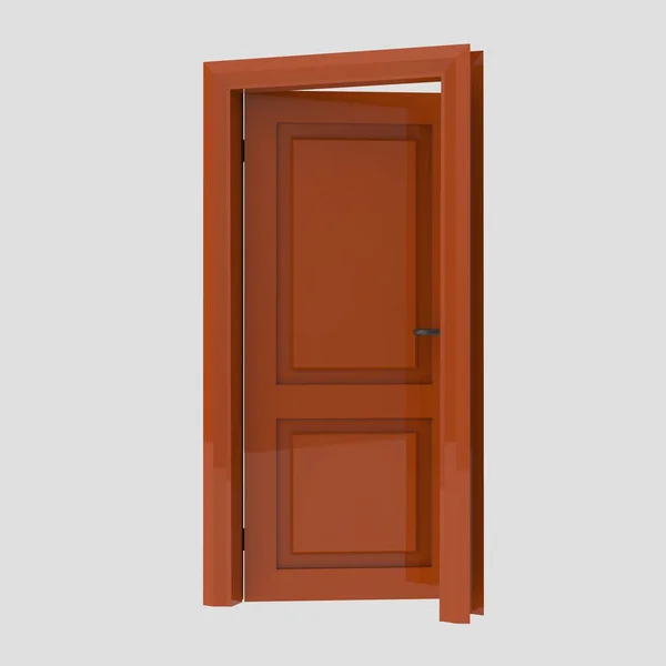 オレンジの木製のインテリアセットのドアのイラスト異なるオープン閉じた隔離された白い背景 — ストック写真