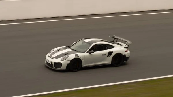 Bílé Porsche 911 Závodní Dráze Assenu Nizozemsko — Stock fotografie