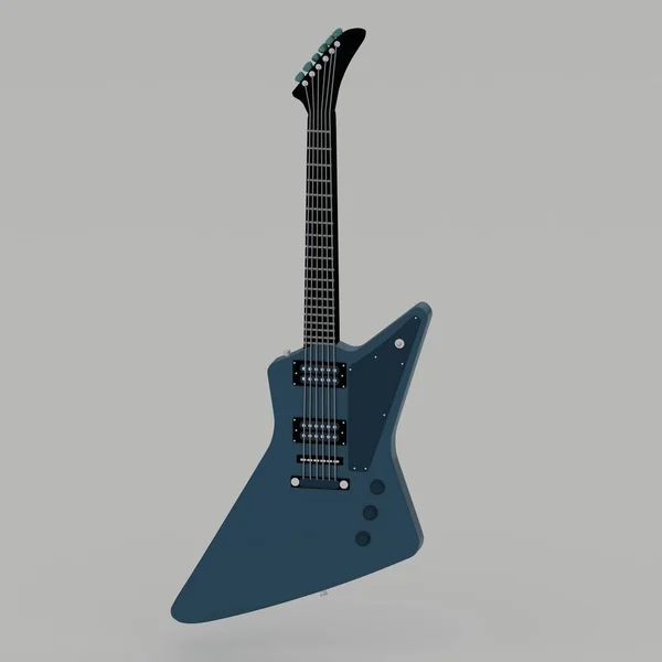 Uma Guitarra Elétrica Azul Renderizada Isolada Fundo Cinza Perfeito Para — Fotografia de Stock
