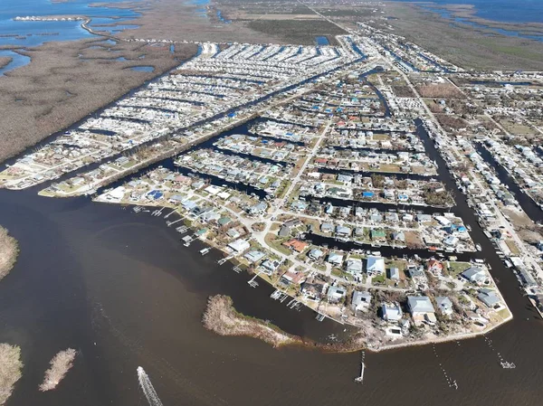 Aerial Shot Town Surrounded Sea Surface Hurricane Ian Florida — Stock Photo, Image