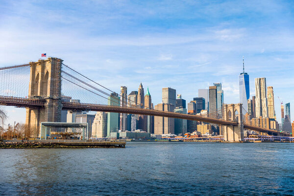 The Manhattan New York City skyline from Brooklyn Bridge Park