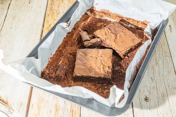 Closeup Delicious Homemade Chocolate Brownie Dessert — Stock Photo, Image