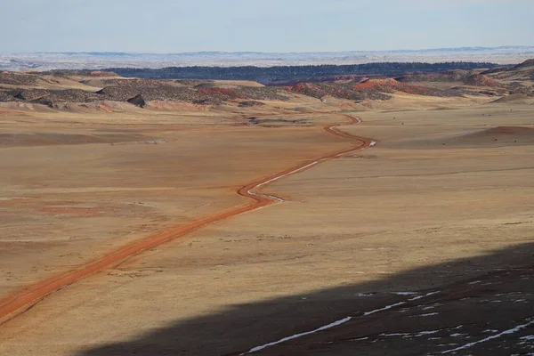 Een Onverharde Weg Kronkelend Door Woestijn Van Casper Wyoming — Stockfoto