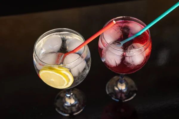 Two Cocktail Glasses Straws — Stock Photo, Image