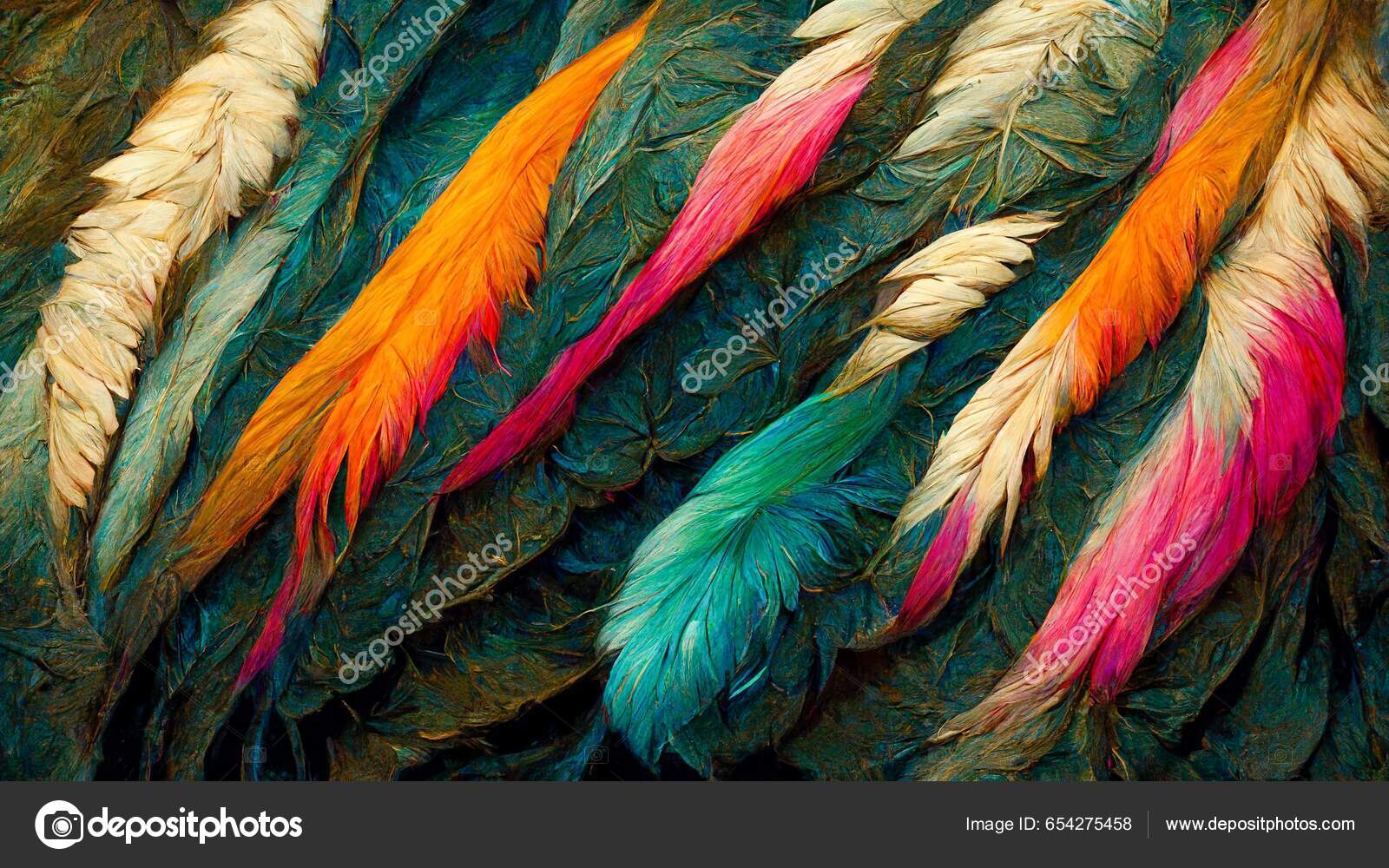 Beautiful Illustration Colorful Feathers Background Wallpaper Stock Photo  by ©wirestock_creators 654275458