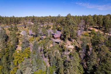 Ormanda ahşap bir kulübe, Mogollon Rim Ziyaretçi Merkezi.